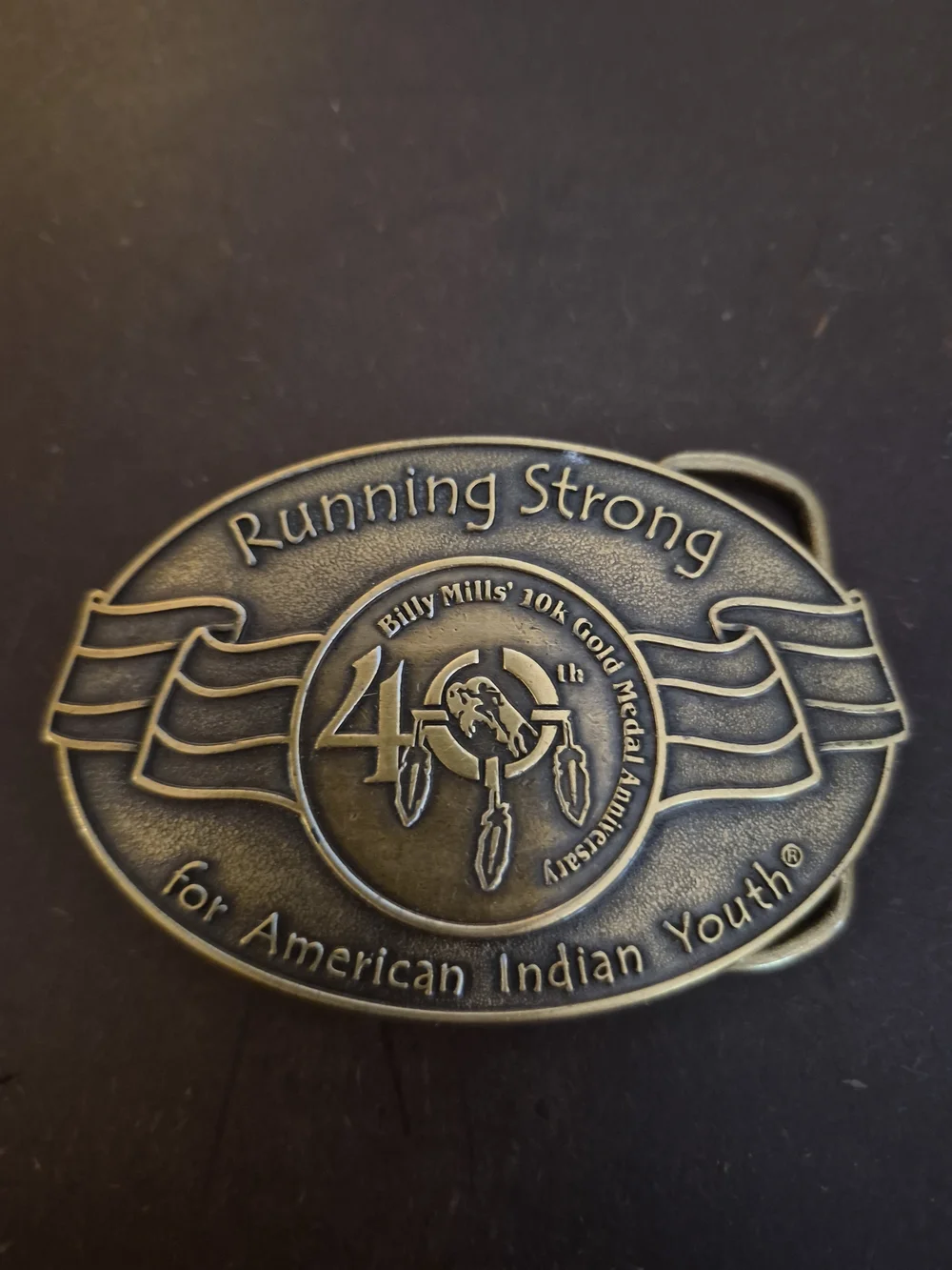 VTG Billy Mills American Indian Youth Running Strong Olympic Belt Buckle 1015